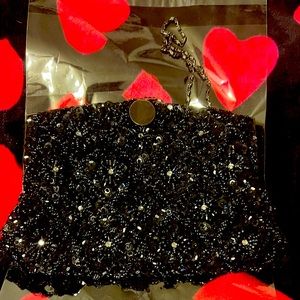 ROPE Black Silver Beaded Evening Bag Sparkly Clutch Special Occasion Party Purse